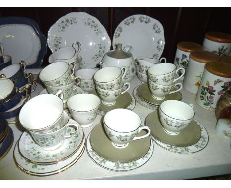 A collection of Royal Adderley Adelphi pattern tea wares comprising teapot, milk jug, sugar bowl, cake plate, six cups, five 