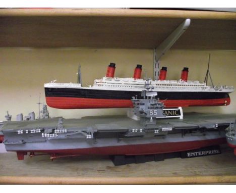 Ten hand build and painted scale models of Second World War battle ships, etc, to include Japanese battle ship Yamato, a 1-35