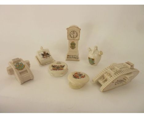 A collection of crested ceramics including a Carlton China model of a military tank with the Teignmouth crest and marked Crèm