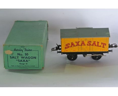 A single vintage boxed Hornby Trains O gauge No 50 salt wagon "Saxa"