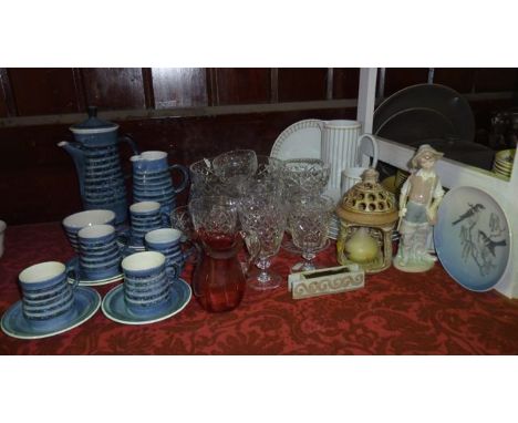 A collection of ceramics and glassware including a Lladro figure of a young fisherman, a Royal Copenhagen dish showing birds,