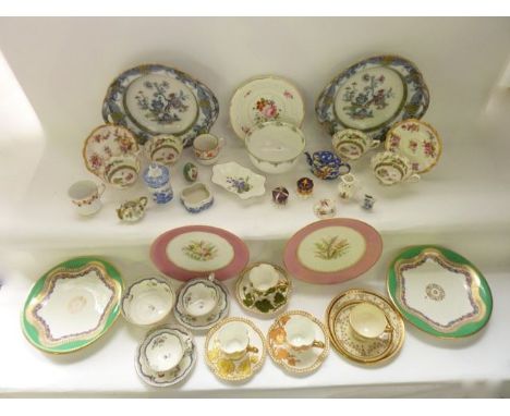 A collection of 19th century and other decorative ceramics including a pair of low stone type comports, decorative cups and s