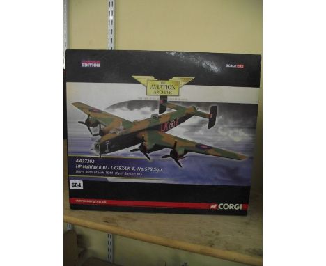 A boxed limited edition detailed diecast model AA37202 of an RAF HP Halifax BIII-LK797/LK/E, No 578 SQN from the Aviation Arc