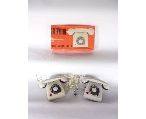 A vintage boxed Telephone Inter-Communications Set with signal bulb, the box marked - Excellent Hearing Guaranteed, Mehanoteh