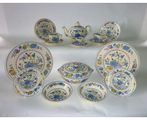 A quantity of Mason Regency pattern dinner, tea and coffee wares including a pair of circular tureens and covers, nine dinner