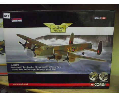 A boxed limited edition detailed diecast model No AA32616 of an RAF Lancaster B1 Day Bomber, Grand Slam-617 SQN, from the Avi