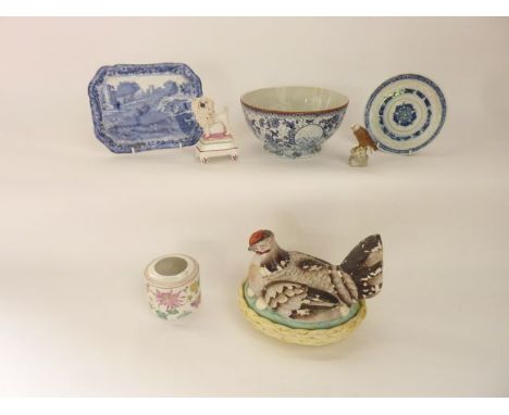 A collection of 19th century and other ceramics including a Copeland Spode Italian pattern blue and white printed drainer, a 