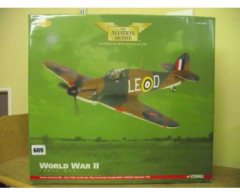 A boxed limited edition detailed diecast model of a Hawker Hurricane MK1-E-D, V7467, No 242 SQN plane from early World War II