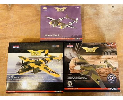 Lot of 3x Assorted Corgi Aviation 1:72 Scale&nbsp; Model Aircraft - Boxed - Model has been previously displayed, contents unc