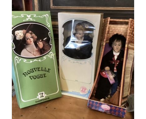 Vintage large doll collection of 3 large vinyl dolls ; Zannini and Zambelli boxed fashion dolls unused and a Harry Potter lar