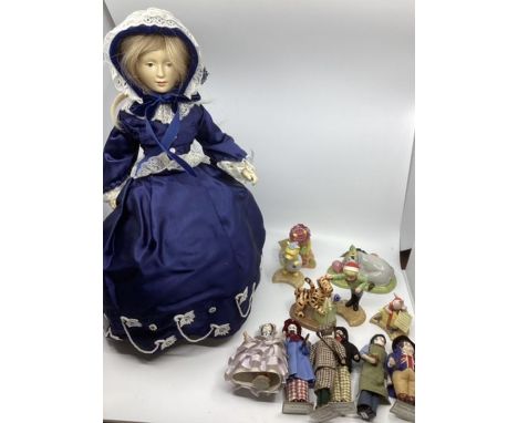 Vintage dolls -Design Centre ; Large selection to include a 19” china glazed painted doll in crinoline. Several small Judith 