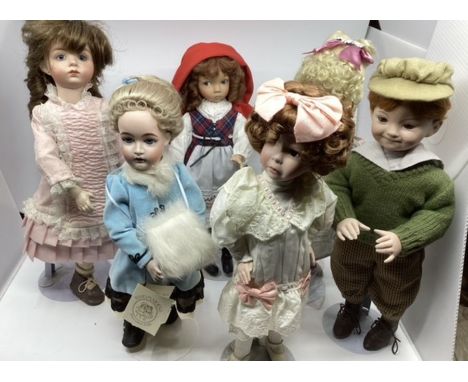 Porcelain Vintage Artist-made dolls to include reproductions including Albert Marque and others totally 5 in good condition w