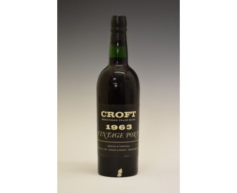 Wines & Spirits - Croft Vintage Port 1963, one bottle (1)  Condition: Level is good with no sign of leakage, light wear to la