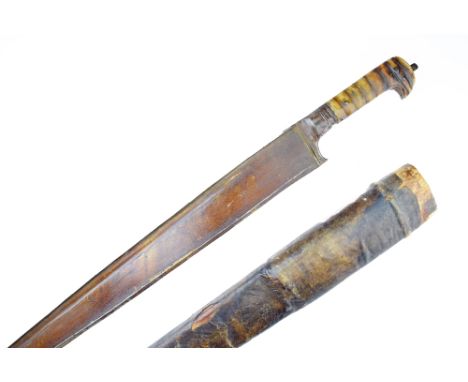 Afghan Khyber knife/sword, straight heavy 'T' section blade 59cm, which tapers from hilt to sharp point, horn grips, steel fe