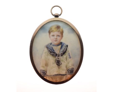 Late 19th Century English School - Oval miniature - Portrait of a young boy wearing a sailors costume, verso inscribed 'W.H.C