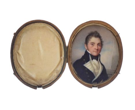 Alexander Galloway (fl.1794-1812) - Oval miniature on ivory - Portrait of a gentleman wearing a blue jacket, unsigned, verso 