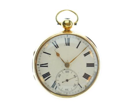 Jn Cording, Temple Bar, London - 18ct gold open faced pocket watch, London 1820, white enamel dial with black Roman numerals 