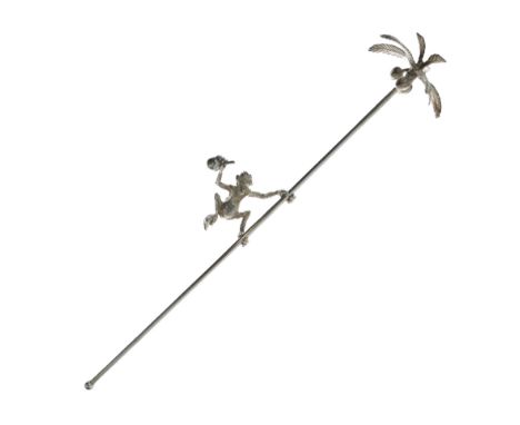 Patrick Mavros silver cocktail swizzle stick formed as a monkey on a palm tree, 22cm long  Condition: **General condition con