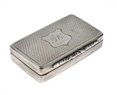 Victorian rectangular silver snuff box having all-over engraved decoration, maker Francis Clark, Birmingham 1843, 6.75cm wide