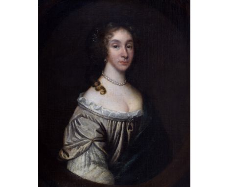 Manner of Sir Peter Lely - 18th Century oil on canvas - Portrait of a lady, the frame with title plaque 'Frances Stewart, Duc