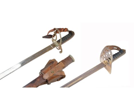 British Light Cavalry officers sword, with three bar steel hilt, wire bound shark-skin covered grip and straight single edged