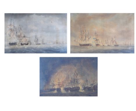 Nicholas Pocock (1740-1821) - Three aquatint engravings - The British Victory Over The French In The Bay Of Bequieres 1st Aug