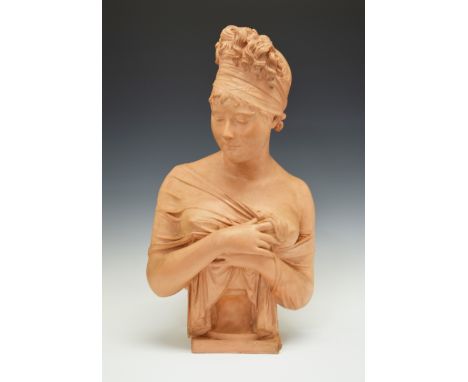 Late 19th/early 20th Century French terracotta bust depicting Madame Récamier, after the original model by Joseph Chinard, 62