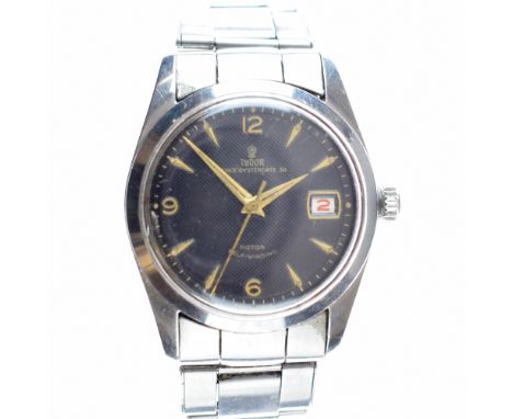 Tudor - Gentleman's Oysterdate Prince 34 manual wind stainless steel wristwatch, the signed black waffle dial with date, gilt