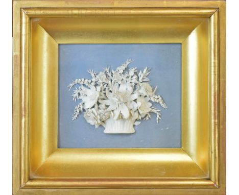 Early 19th Century Derby white bisque porcelain half model of a basket of flowers by James Goadsby, 10cm x 14cm approx, the r