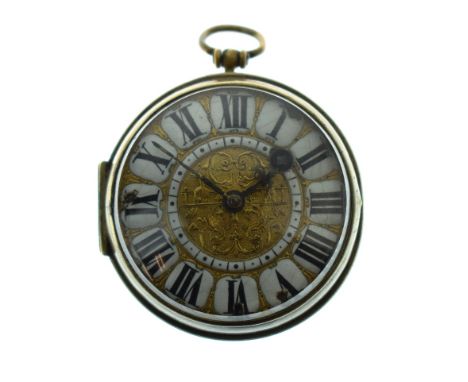 A. Dijon, Marchand - French open faced pocket watch, the gilded embossed dial with enamel Roman numerals, steel hands, the br