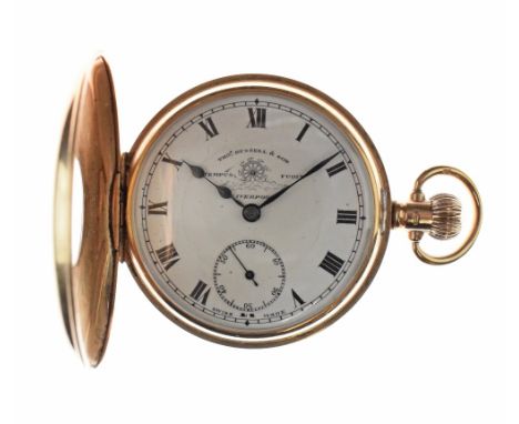 Thomas Russell & Son, Liverpool - 9ct gold half-hunter pocket watch, Birmingham 1925, signed white enamel dial with black Rom