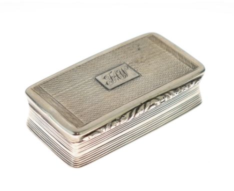 George IV rectangular silver snuff box, the hinged cover with engine turned decoration, maker John Bettridge, Birmingham 1824