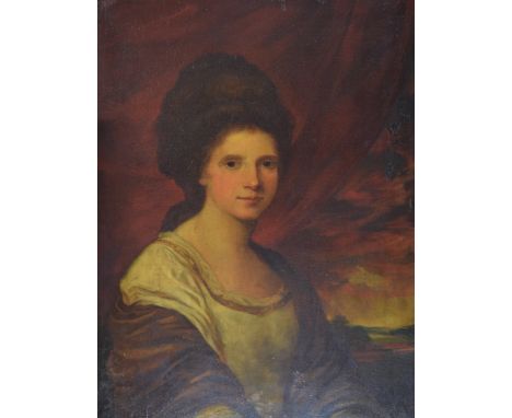 18th Century English School - Oil on canvas - Portrait of a lady wearing a brown shawl, unsigned, 75cm x 55cm  Condition: Re-
