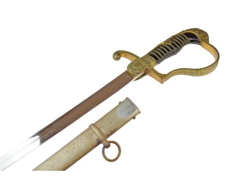 19th Century German Cavalry officers sabre, the brass hilt with lion head pommel, brass knuckle bow and back-strap, the front