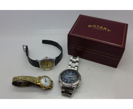 Roamer, Accurist and Timex wristwatches in a Rotary box