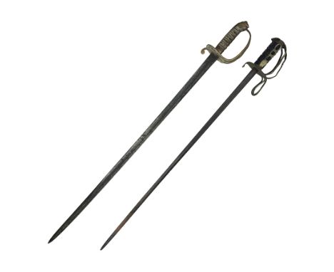 Victorian 1845 pattern infantry officer's sword the 82cm sharpened fullered steel blade with traces of decoration, brass goth