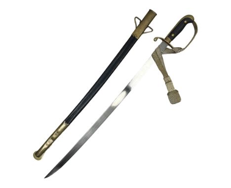 Swedish police dress sword, with 65.5cm slightly curving blade, brass hilt with fish skin grip and knucklebow applied with cr