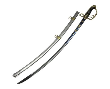 Early 19th century French Lancers officer's sword c1810, the 84cm curving fullered blade retaining most of its bluing, gildin