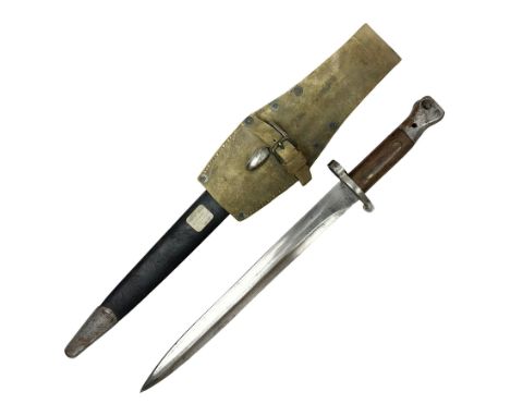 British Pattern 1888 MkII Lee Metford knife bayonet with 30cm steel double edged blade; various marks to ricasso including Mo