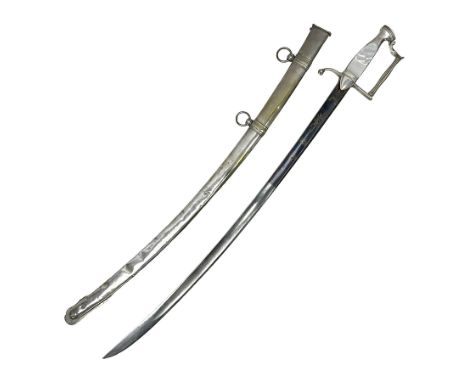 French 1st Empire Superior Cavalry Officer's sword, possibly by Hoppe, the 73cm slightly curving fullered blade with engraved