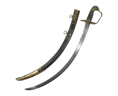 George III 1803 pattern Infantry officer's scimitar, the 66cm curving blade with traces of engraving, pierced brass hilt with