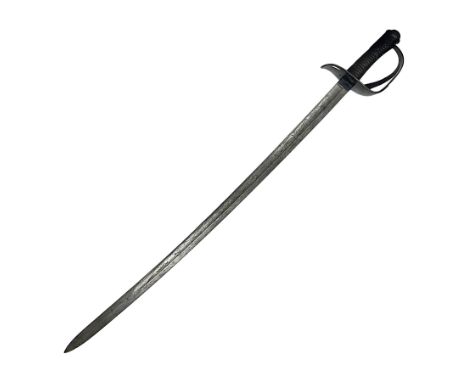 Mid-19th century Continental Light Cavalry troopers sword, with 89.5cm slightly curving fullered steel blade, black painted i