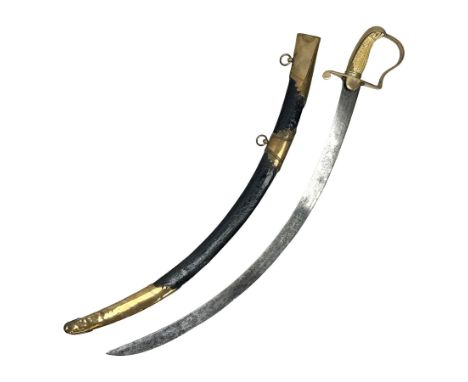 George III  British Grenadier Officer's private purchase scimitar, the 71.5cm curving blade with traces of bluing and gilding