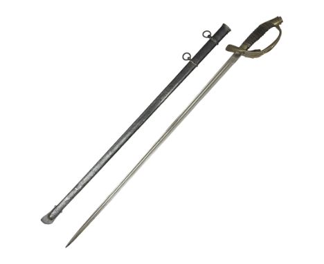 19th Century Prussian Infantry Officers 1889 pattern sword, the 80cm double fullered blade with makers mark to the ricasso fo