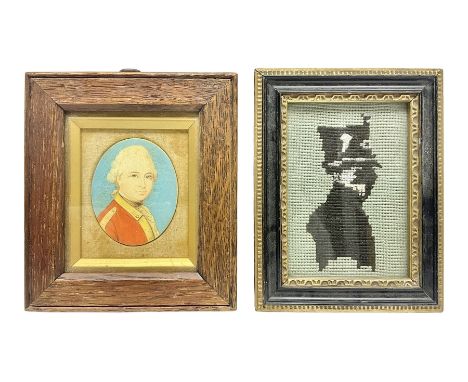 19th century watercolour head and shoulder portrait miniature of a Georgian  British Army Officer, oval 6.5 x 5cm, oak frame;