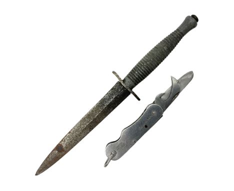 Fairburn Sykes style third pattern commando fighting knife, the 16cm double edged blade with central medial ridge, steel cros