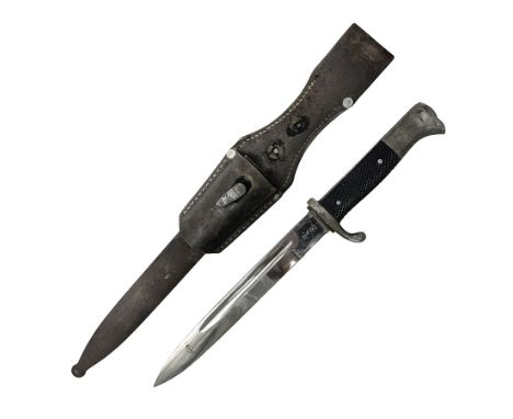 WWII German K98 (short) NCO dress bayonet, the 20cm fullered blade marked Anton Wingen Solingen to the ricasso, with chequere