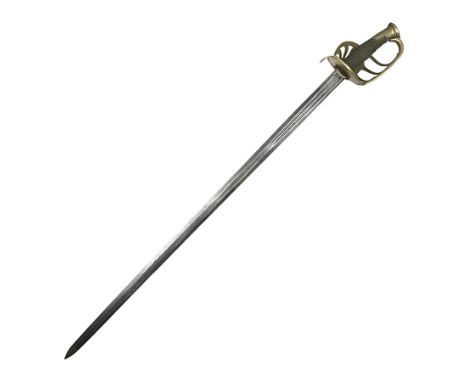 French 1816 Pattern Cavalry of the Line Officer's sword, the 92cm double edged blade engraved 'No Me Saques Sin Razon - No Me