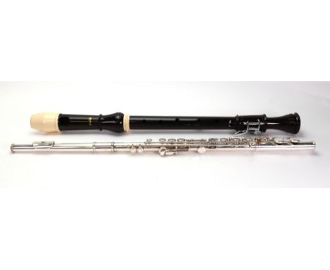 A Graduate flute, by Rudall, Carte & Co Ltd, London, in a fitted carrying case and an Aulos recorder in carrying case (2).