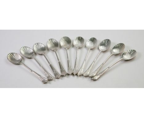 A set of ten late Victorian silver Albany pattern teaspoons, William Hutton & Sons, London 1900, with shell bowls, 5ozs. 